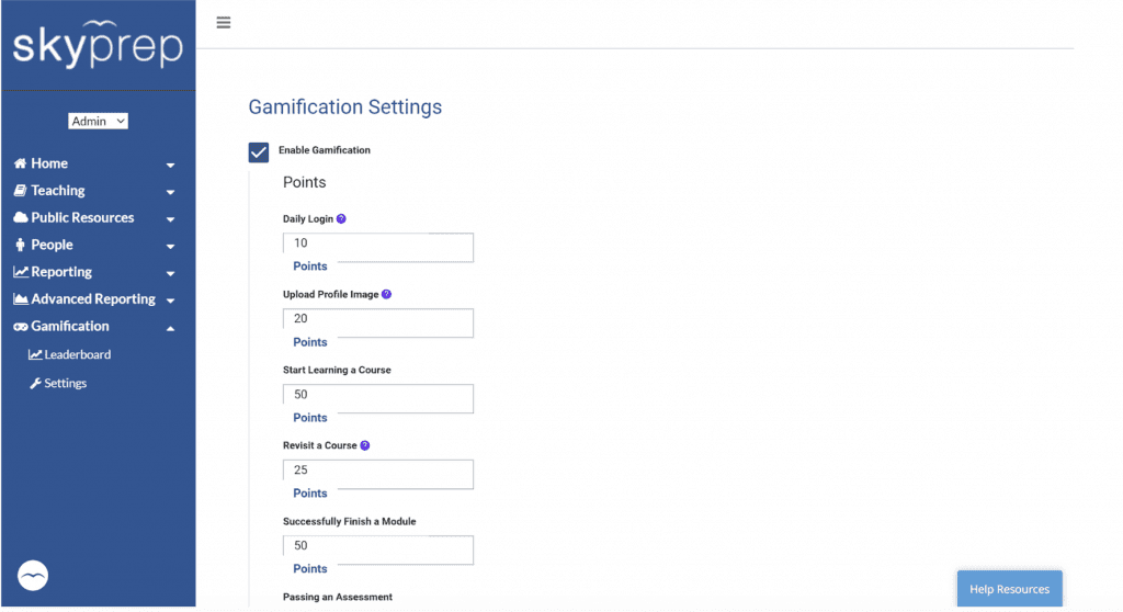 SkyPrep Gamification Points System